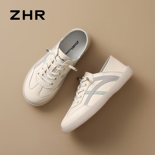 ZHR women's white shoes women's versatile real cowhide women's shoes lightweight and breathable student casual shoes for women A67N rice gray 37