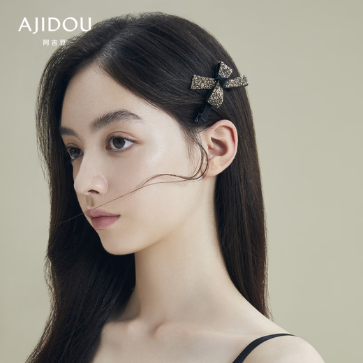 AJIDOU Ajidou hair clip ins style fashionable simple bow rhinestone bangs clip offline same style side clip birthday gift