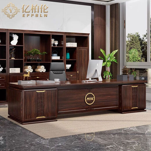 YIBOLUN new Chinese style solid wood boss desk executive desk leader desk ebony wood ebony boss desk office furniture 2.2m boss desk