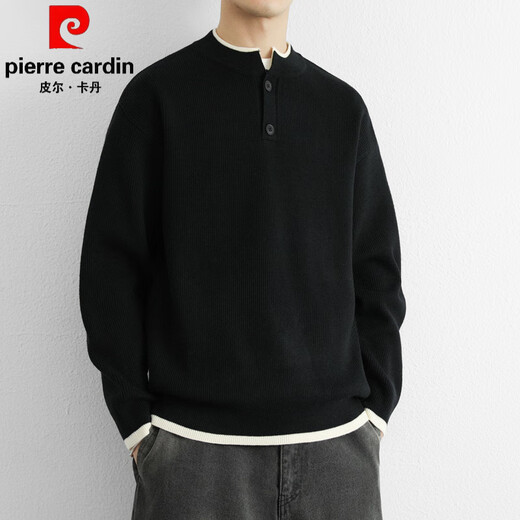 Pierre Cardin Japanese Henley Neck Sweater Men's Autumn and Winter New Thick Loose Casual Design Contrast Color V-Neck Sweater Gray M 100Jin Jin is equal to within 0.5 kg