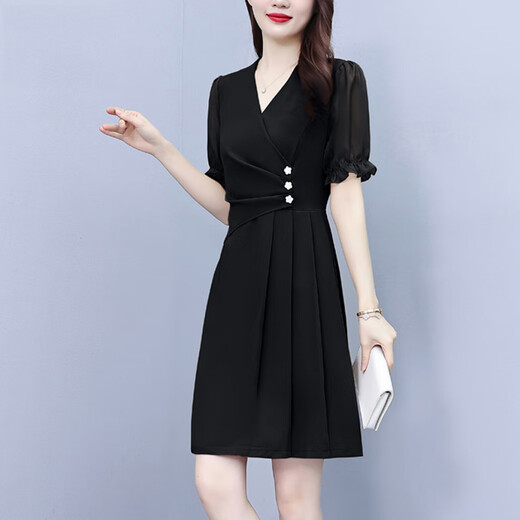 OLJ高档品牌连衣裙女2025年夏季新款高级感显瘦优雅干练百褶拼接裙子 卡其色 L 90-115斤