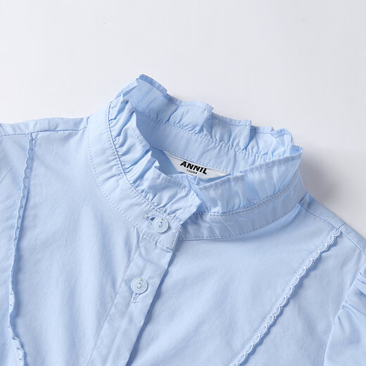 Annai children's clothing girls stand collar long-sleeved top 2025 autumn new style ocean blue 170