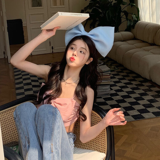 ENRMIIV super large three-dimensional bow headband for female internet celebrities, the same style for taking pictures, exaggerated sweetness and whitening headband, girl's heart hairpin, blue bow