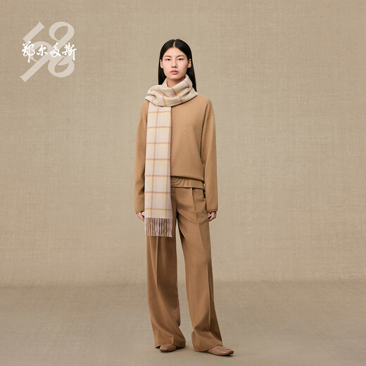 
Ordos 1980 pure cashmere checked two-color comfortable scarf for women commuting long scarf 25 autumn and winter soft wax powder 180cmX30cm