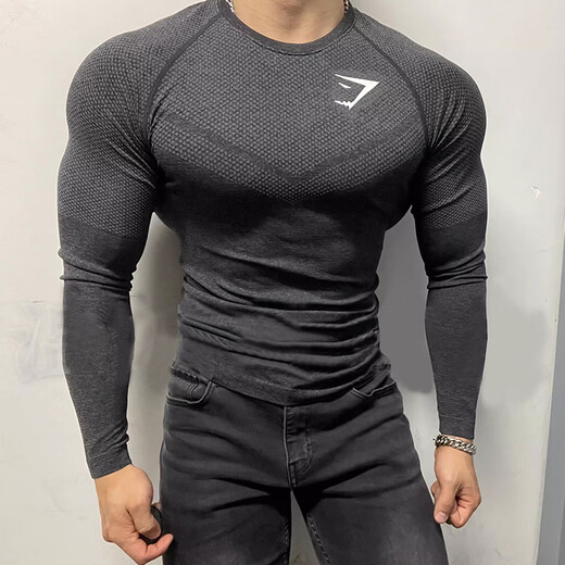 GYMSHARK comfortable and bulky main recommendation seamless phantom fifth generation men's sports and fitness slimming long sleeves gray black L recommended 140-160Jin Jin equals 0.5 kg