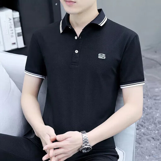
LA Hailan Home HLA same mercerized cotton short-sleeved T-shirt for men's business polo. Slim lapel top 5012-Blue L