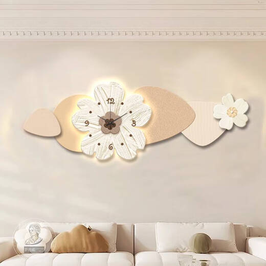 SANQIHU Nordic Cream Style Sala de estar Pintura decorativa con relojes y fondo de sofá Pintura colgante de pared LED Lámpara de pared de reloj creativa C 15052cm Arte creativo UV Tallado + oro