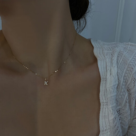 VZZS Seoul k gold light luxury jewelry pure 14K gold zircon inlaid letter pendant necklace accessories gift bracelet pendant C