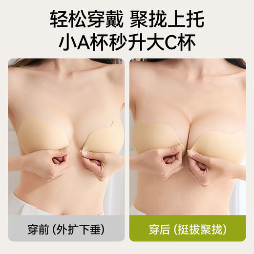 SecretWorld breast stickers for women without traces and invisible small breasts raised dots anti-exposed breasts stickers without straps and big breasts gathering and taking wedding dress bra 5.0 new upgraded mango cup skin color mesh thick model one size (B cup)