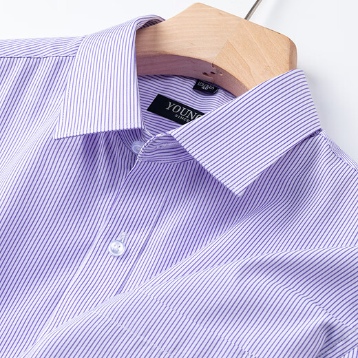 Youngor flagship official store summer thin long-sleeved shirt men's pure cotton anti-wrinkle striped one-inch shirt middle-aged high-end business casual DP#6624 purple stripe XL 180/100A size 42 height 175-