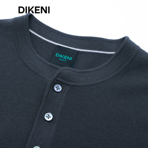 DIKENI 2025 autumn new men's new Chinese Henry collar sweater short-sleeved cardigan 7F535G541 dark gray M (48)