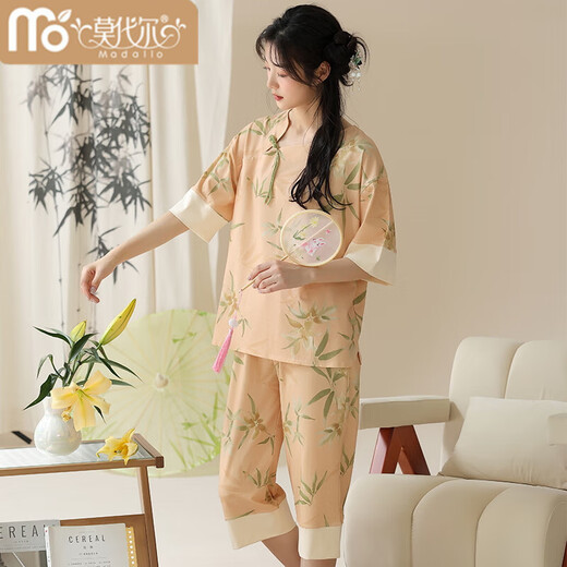 
Modal summer new women's short-sleeved pajamas set cotton new Chinese style thin home clothes can be worn outside for cropped pants summer LZY9901 2XL (recommended 130-145 Jin [Jin equals 0.5 kg])