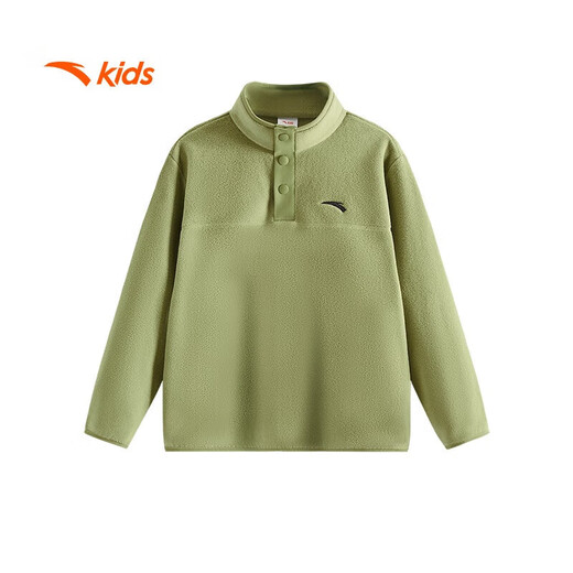 ANTA Children's Sports Sweatshirt for Boys and Girls 2025 Spring and Autumn New Stand Collar Pullover Polar Fleece Warm Long Sleeve T-Shirt Smoke Green 160 cm