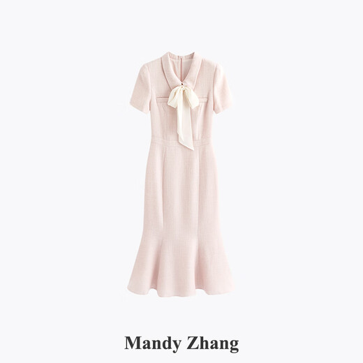 
Mandy Zhang'Golden Ratio Princess Line'S-shaped thin flashing small fragrant fish tail dress for women's summer dress Sakura pink (removable streamer) S