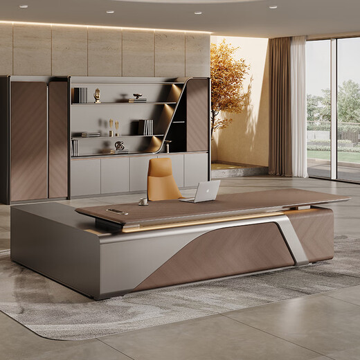 Aosenming boss desk office desk light luxury high-end president desk and chair combination office leadership manager executive desk workbench North American oak grain 2.4 meters double cabinet boss desk