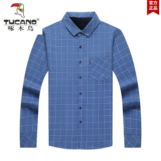 Woodpecker (TUCANO) winter plus velvet thickened long-sleeved shirt for men middle-aged plaid cotton warm shirt without ironing loose daddy suit blue [Heng-6626 plus velvet shirt] 190/4XL/44 [180-200Jin [Jin equals 0.5 kg] wear]