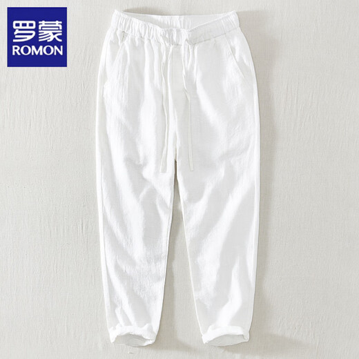 Lomon-Leinen geschnittene Hosen Herren 2025 Sommer Dünne lose gerade Baumwollwäsche Casual Hosen trendy und vielseitiger Männer chinesischer Stil grau M 100-120jin [Jin gleich 0,5 kg]