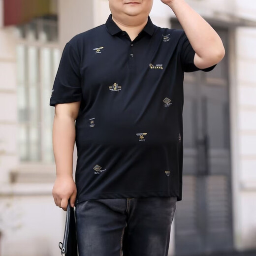 Romon (Romon) 280 plus Fett plus großer Fettmann-Fett-Mann-Herren-Kurzärmel-Sommerhemd-Kragen T-Shirt hübsches Druck, damit es schlanker Papa 9920 Grau 3xl 190 3x (180-200) aussieht