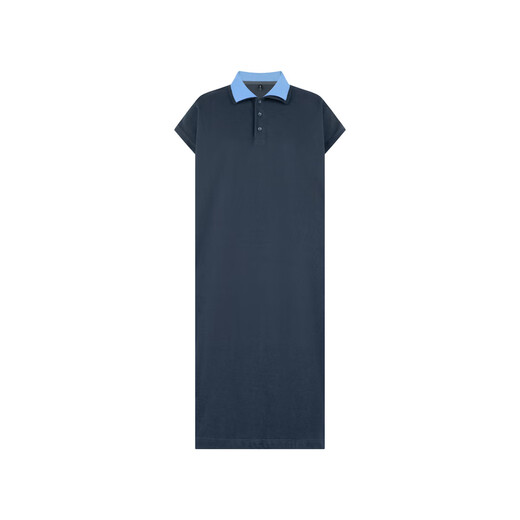 Vestido gordo de Meiyang (Meiyang), textura de perla algodón de algodón contrastante collar de polo flojo suelto vestido de producto nuevo, azul marino (falda larga) s
