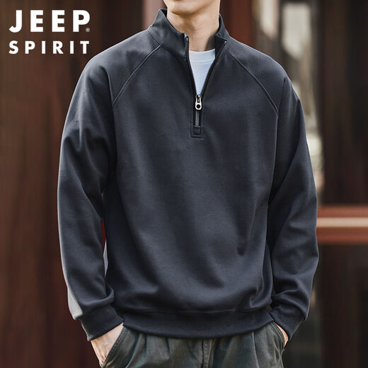 JEEP SPIRIT Jeep half-zip stand-up collar sweatshirt men's autumn and winter trendy brand loose men's tops meteorite gray XL