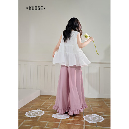 Broad color (kuose) pink black ear striped loose wide-leg pants for women 2025 summer new girl drooping casual pants trousers pink M /M