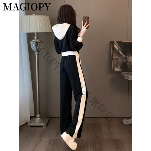 MAGIOPY国际奢侈高档品牌高端欧货运动休闲套装女2025春时尚显瘦拼色卫衣 黑色套装 S(100斤以内)