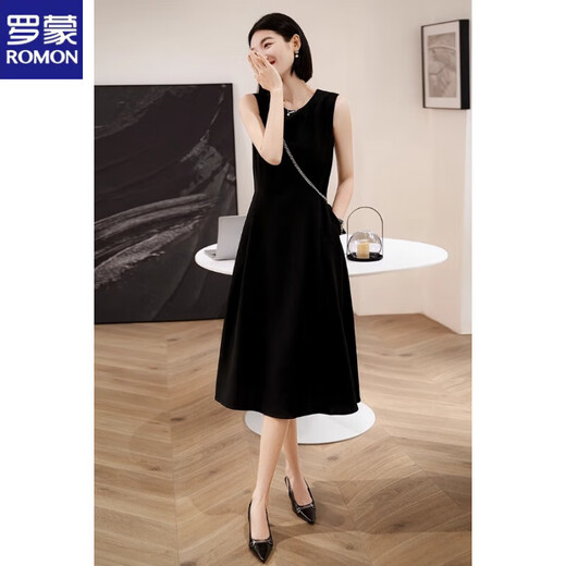 Romon Elegant Classic Black Hepburn Robe élégante Robe élégante Sans manches noires robe naia acétate Robe Femme Black L Recommandé 108-116