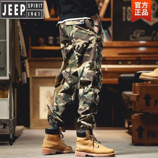 Jeep Spirit American Camouflage Hosen Männer Lose Krawatten im Freien Frühlings- und Herbsthosen Männer lässige Hosen Trendy Retro Work Hosen Männer A679 Tarnung Khaki 33 zwei Füße sechs