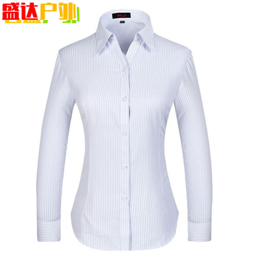 何佳功建行工作服女式正装领白底蓝色竖条纹短袖衬衫方领修身银行工作服 3882男方领浅兰斜纹短袖 47