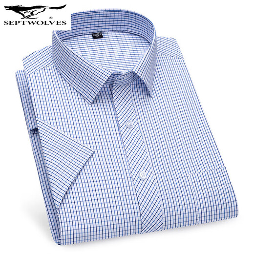 Sept loups 2025 Summer de la chemise à manches courtes pour hommes d'âge moyen pour les affaires usure formelle de qualité sans repasser la chemise haut de gamme de coton de qualité coton DX6623 38