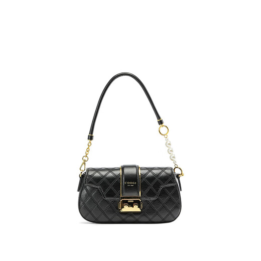 COOGI fashionable diamond pattern high-end versatile commuter bag women's bag PU underarm bag one-shoulder crossbody bag regular women black medium gift box + brown mobile phone bag