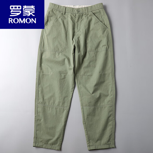 罗蒙（ROMON）休闲裤男夏季纯棉阔腿裤宽松直筒日系哈伦裤男休闲长裤百搭工装裤 6626军绿 36