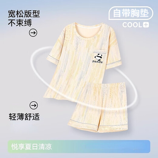 猫人带胸垫睡衣女士夏季薄款2025年新款短袖短裤套装女生可外穿家居服 6-米黄熊猫【自带胸垫清凉一夏】 L 【建议体重100-120斤】