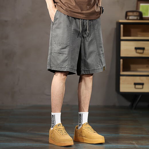 Muji com muji gleiche style Männer reine Baumwollshorts Sommer dünne lockere lockere Mid-Hose 2024 Neue Modemarke 6629 Black + 6629 Gray L.