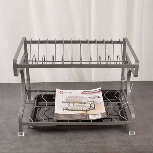 CG Weishan double-layer dish rack large-capacity plate storage rack kitchen countertop storage dish drainer rack with floor-to-ceiling gun black 320 double-layer dish rack