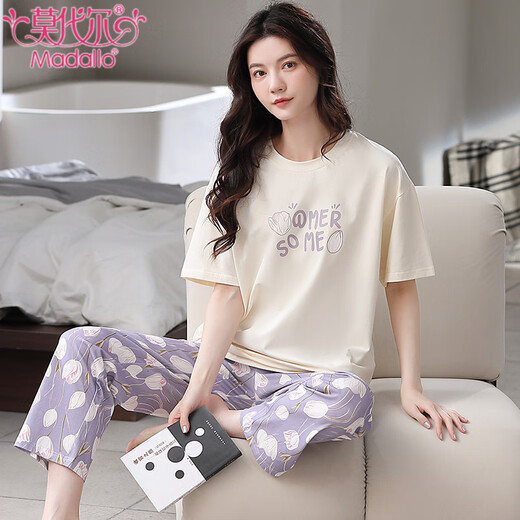 
Modal pure cotton pajamas for women in spring and summer short-sleeved trousers suit casual sweet and cute girl's cotton home clothes can be worn outside YS679 M (recommended 80-100Jin [Jin equals 0.5 kg])