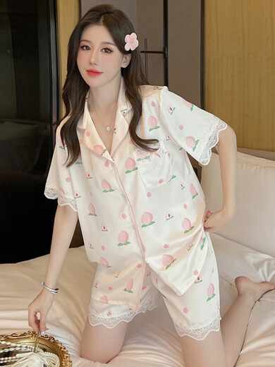 维多利亚的格调睡衣套装夏季女款短袖长裤高级感甜美水蜜桃夏天薄款两件套装 FS_9905#开衫短长水蜜桃 M