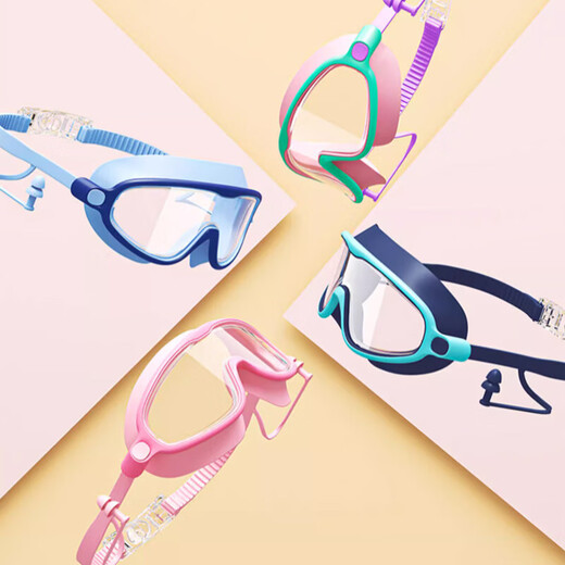 Children's swimming goggles snap-on high-definition waterproof and anti-fog swimming goggles nose clip one-piece earplugs swimming equipment set blue and white-boxed 365