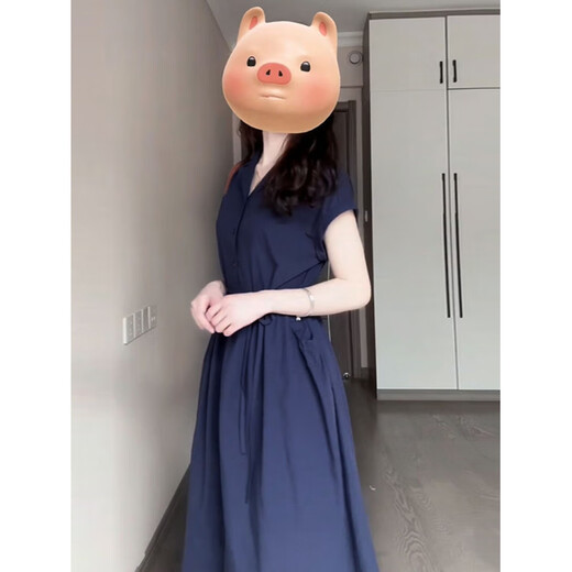 Cotton French style dress for women in summer 2025 new fashion this year's popular style layered seaside vacation style long skirt Navy blue XL 60/65kg