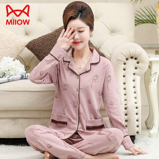 
Cat Man (MiiOW) Ladies Mother Pajamas Spring and Autumn 50 to 60 years old Pure Cotton Comfortable Long Sleeve Trousers Set Home Suit Winter 9742 Comfortable Pure Cotton Picture Color M 80-100Jin [Jin equals 0.5 kg]