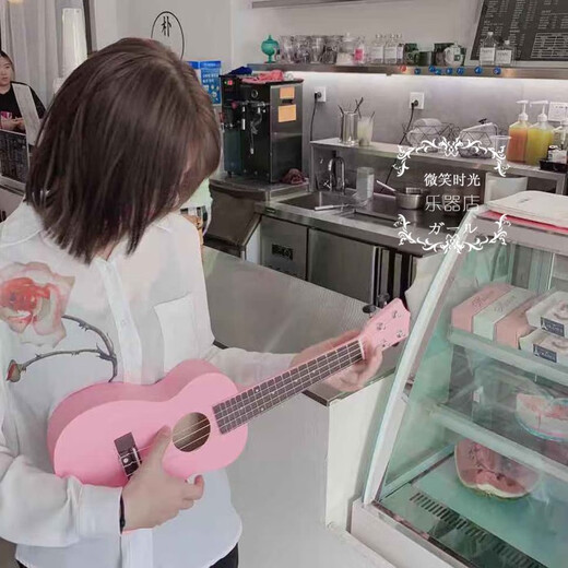 Ibanez婴儿粉色樱花琴尤克里里乌克丽丽初学者入门女可弹小吉他摆饰 粉色+拨片+替换弦+教程+背包+调 23英寸