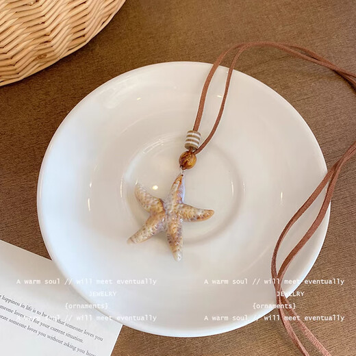 Tianyi resort style seaside necklace for women Maillard starfish versatile long halter neck sweatshirt chain niche design pendant starfish brown