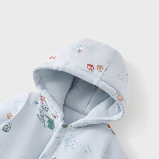 童泰（TONGTAI）婴儿连体衣冬季纯棉夹棉宝宝衣服儿童外出加厚连帽爬服蓝色80cm