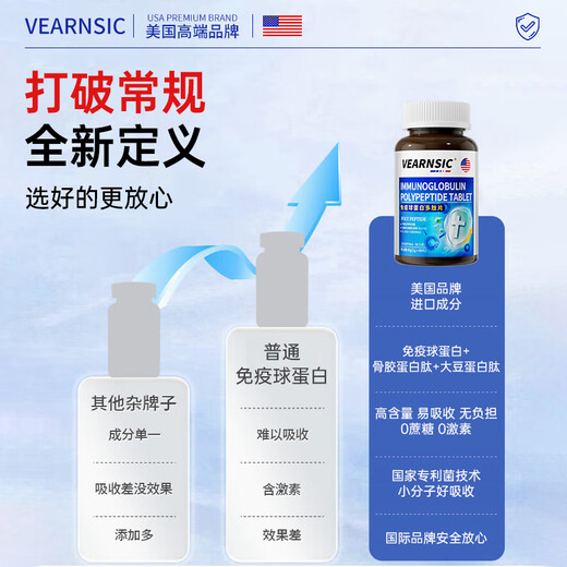 VEARNSIC美国 牛初乳免疫球蛋白片提儿童成人搭增中老年免疫力和抵抗力
