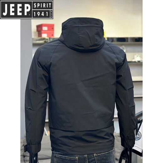 JEEP SPIRIT Jeep Autumn Hooded Jacket Men's Spring and Autumn Gray Slim Fashion Brand Youth Charge Casual New Outdoor Black M Suitable for 120-140 Jin Jin equals 0.5 kg