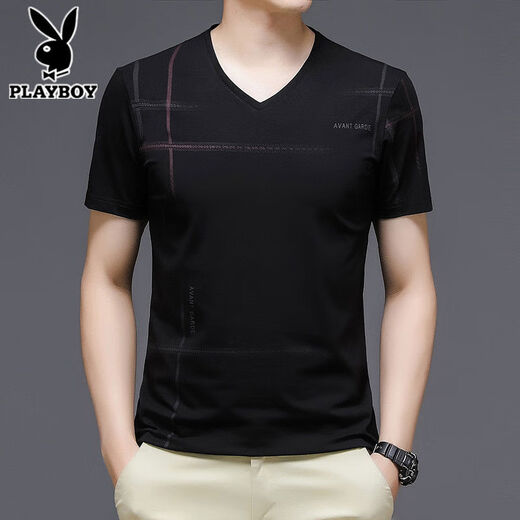 
Playboy (PLAYBOY) Playboy Short-sleeved T-shirt for Men's V-neck Ice-Merky Cotton Sweatshirt Half-sleeved Thin Printed T-shirt Men's Fashion 13807# Blue Short-sleeved T-shirt M
