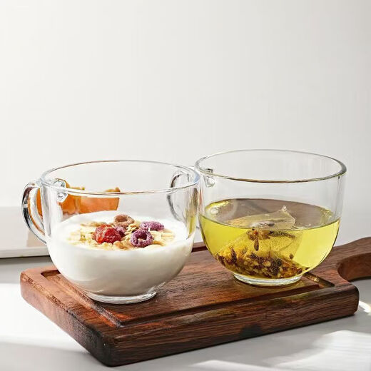 Green tea cup, glass cup, breakfast cup, retro water cup, oatmeal milk cup, household large-capacity cup with handle and good-looking cup, smooth handle cup 320ml 1 pack