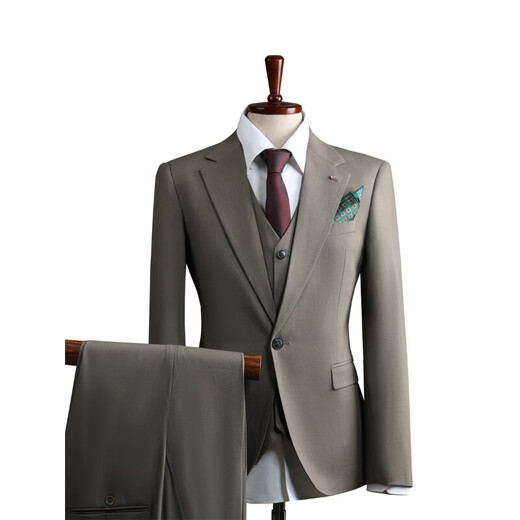DK high-end men's one-button suit suit men's spring and autumn slim coat business casual formal dress small suit one-button tea gray (suit + trousers) 4XL 58 (158-175Jin Jin equals 0.5 kg)