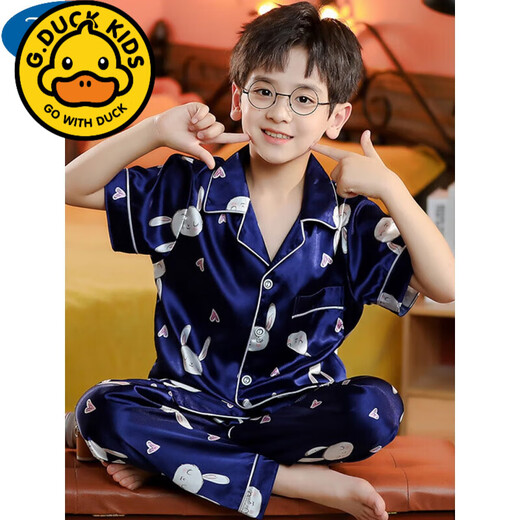 G. DUCKKIDS冰丝男童睡衣夏季短袖长裤薄款丝绸儿童家居服中大童卡通亲子套装 HX-1105#绿史努比 M码【建议身高150-160CM】