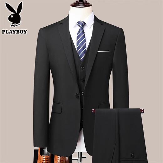 Playboy 2025 new high-end suit men's middle-aged business casual slim jacket professional suit Navy blue two-button top + pants + shirt get clothes L (suitable for 110-125Jin [Jin equals 0.5 kg])